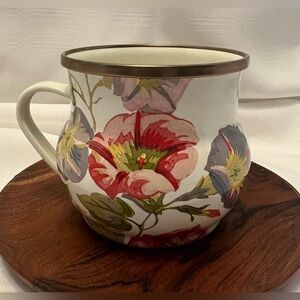 MacKenzie Childs Morning Glory Floral Enamelware Belly Tea Coffee Mug Retired